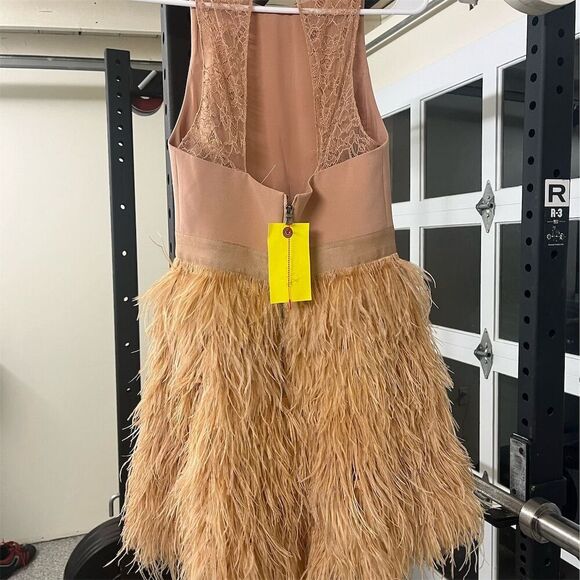 Alice + Olivia Philomena Lace High Neck Mini Dress Pink Feather Skirt Women's - Picture 7 of 14